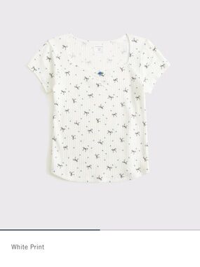 Abercrombie & Fitch White Ribbed Short Sleeve Tee with Bow Print